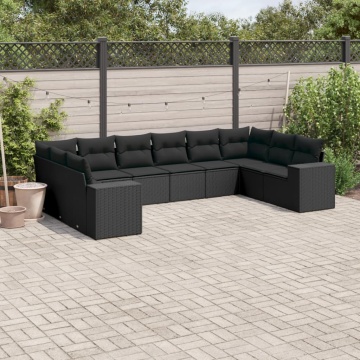 Set canapele de grădină cu perne, 10 piese, negru, poliratan - Img 1