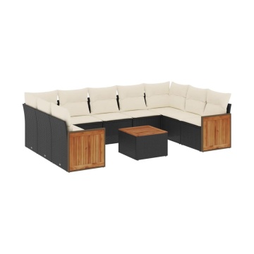 Set canapele de grădină cu perne, 10 piese, negru, poliratan - Img 2