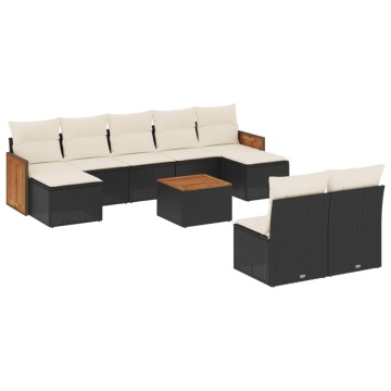 Set canapele de grădină cu perne, 10 piese, negru, poliratan - Img 2