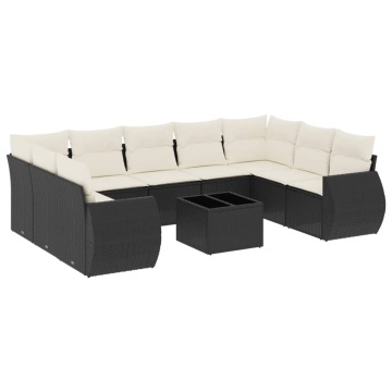 Set canapele de grădină cu perne, 10 piese, negru, poliratan - Img 2