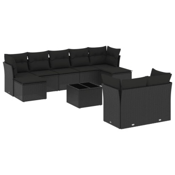 Set canapele de grădină cu perne, 10 piese, negru, poliratan - Img 2