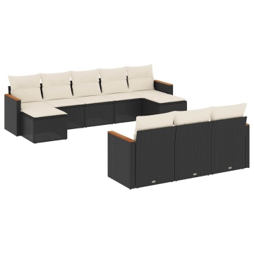 Set canapele de grădină cu perne, 10 piese, negru, poliratan - Img 2