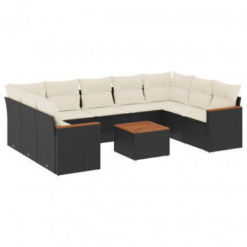 Set canapele de grădină cu perne, 10 piese, negru, poliratan - Img 2