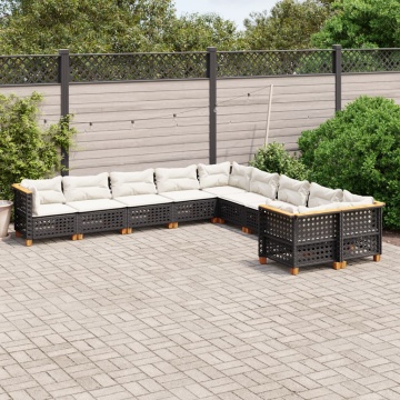 Set canapele de grădină cu perne, 10 piese, negru, poliratan - Img 1