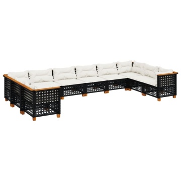 Set canapele de grădină cu perne, 10 piese, negru, poliratan - Img 2