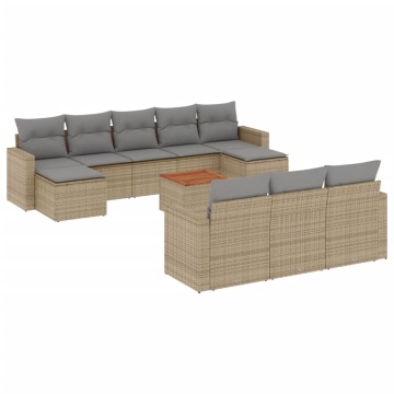 Set canapele de grădină cu perne, 11 piese, bej, poliratan - Img 2