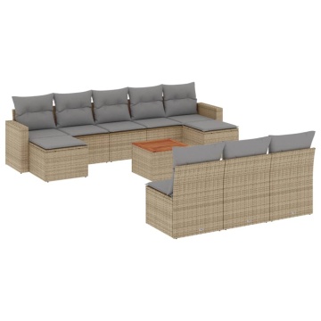 Set canapele de grădină cu perne, 11 piese, bej, poliratan - Img 2