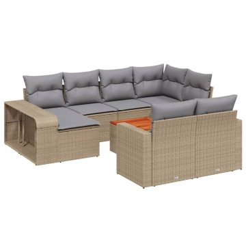Set canapele de grădină cu perne, 11 piese, bej, poliratan - Img 2