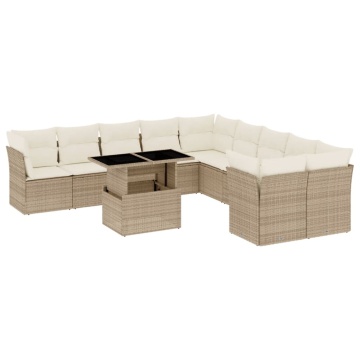 Set canapele de grădină cu perne, 11 piese, bej, poliratan - Img 2