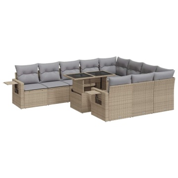 Set canapele de grădină cu perne, 11 piese, bej, poliratan - Img 2