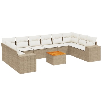 Set canapele de grădină cu perne, 11 piese, bej, poliratan - Img 2