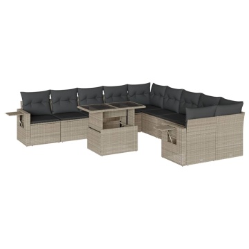 Set canapele de grădină cu perne, 11 piese, gri, poliratan - Img 2