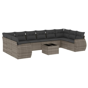 Set canapele de grădină cu perne, 11 piese, gri, poliratan - Img 2