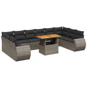 Set canapele de grădină cu perne, 11 piese, gri, poliratan - Img 2