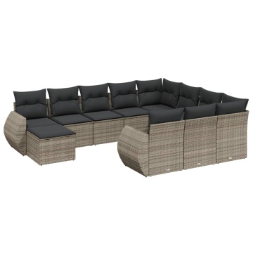 Set canapele de grădină cu perne, 11 piese, gri, poliratan - Img 2