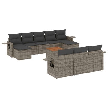 Set canapele de grădină cu perne, 11 piese, gri, poliratan - Img 2