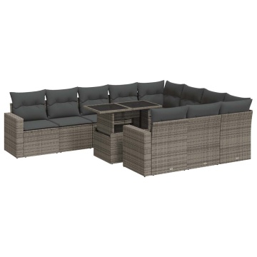 Set canapele de grădină cu perne, 11 piese, gri, poliratan - Img 2