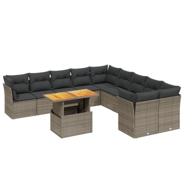 Set canapele de grădină cu perne, 11 piese, gri, poliratan - Img 1