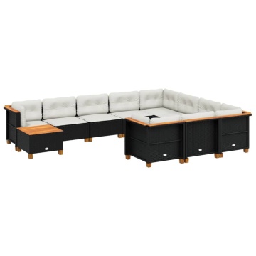 Set canapele de grădină cu perne, 11 piese, negru, poliratan - Img 2
