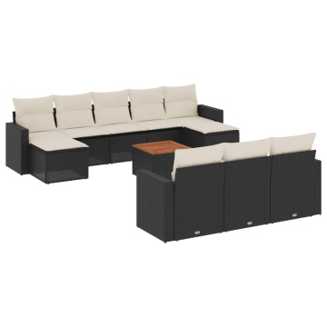 Set canapele de grădină cu perne, 11 piese, negru, poliratan - Img 2