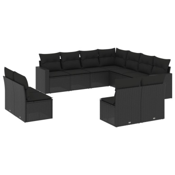 Set canapele de grădină cu perne, 11 piese, negru, poliratan - Img 2