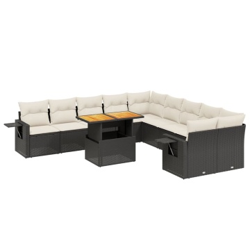 Set canapele de grădină cu perne, 11 piese, negru, poliratan - Img 2