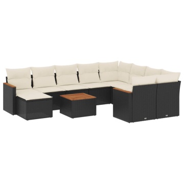 Set canapele de grădină cu perne, 11 piese, negru, poliratan - Img 2