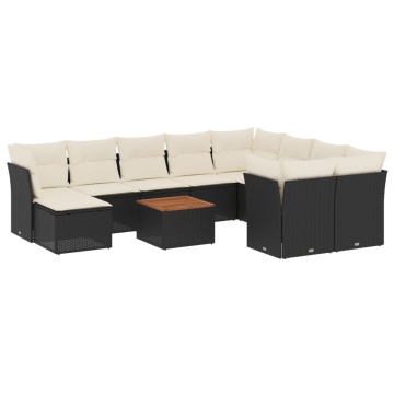 Set canapele de grădină cu perne, 11 piese, negru, poliratan - Img 2
