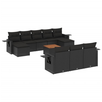 Set canapele de grădină cu perne, 11 piese, negru, poliratan - Img 2