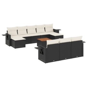 Set canapele de grădină cu perne, 11 piese, negru, poliratan - Img 2