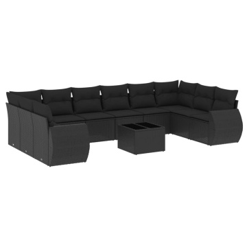 Set canapele de grădină cu perne, 11 piese, negru, poliratan - Img 2
