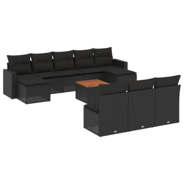 Set canapele de grădină cu perne, 11 piese, negru, poliratan - Img 2