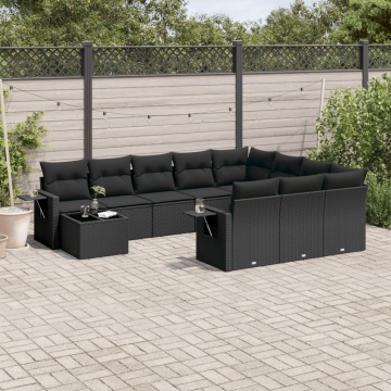 Set canapele de grădină cu perne, 11 piese, negru, poliratan - Img 1