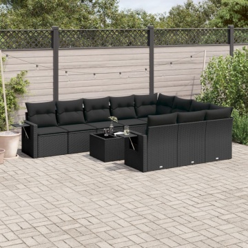 Set canapele de grădină cu perne, 11 piese, negru, poliratan - Img 1