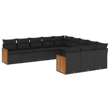 Set canapele de grădină cu perne, 11 piese, negru, poliratan - Img 2