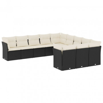 Set canapele de grădină cu perne, 11 piese, negru, poliratan - Img 2