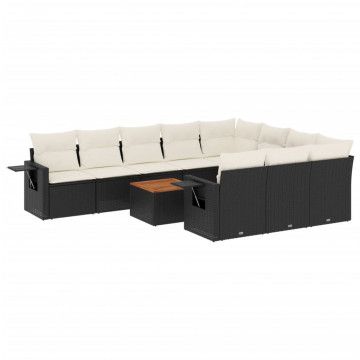 Set canapele de grădină cu perne, 11 piese, negru, poliratan - Img 2