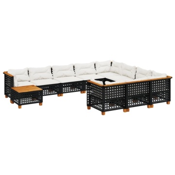 Set canapele de grădină cu perne, 11 piese, negru, poliratan - Img 2