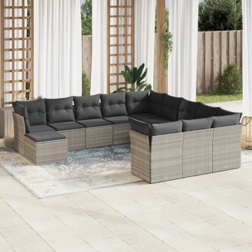 Set canapele de grădină cu perne, 12piese gri deschis poliratan - Img 1