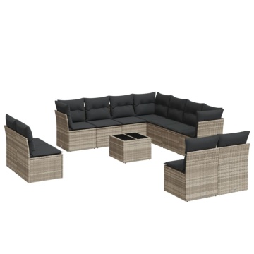 Set canapele de grădină cu perne, 12piese gri deschis poliratan - Img 2