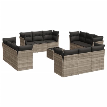 Set canapele de grădină cu perne, 13piese gri deschis poliratan - Img 2