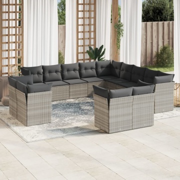 Set canapele de grădină cu perne, 13piese gri deschis poliratan - Img 1