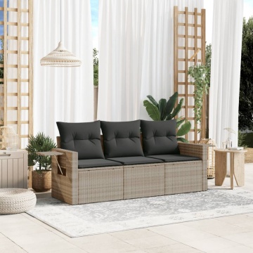Set canapele de grădină cu perne, 3 piese gri deschis poliratan - Img 1