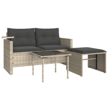 Set canapele de grădină cu perne, 3 piese gri deschis poliratan - Img 2