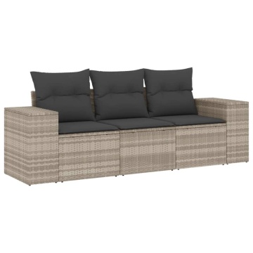 Set canapele de grădină cu perne, 3 piese gri deschis poliratan - Img 2