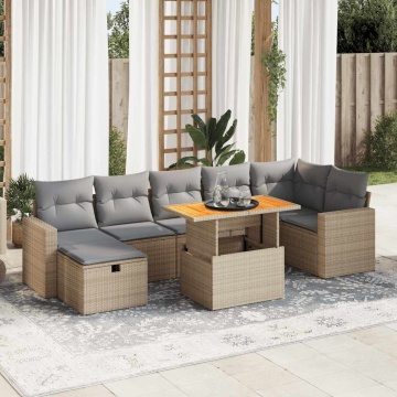 Set canapele de grădină cu perne 5 piese bej poliratan/acacia - Img 1