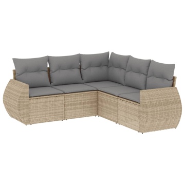 Set canapele de grădină cu perne, 5 piese, bej, poliratan - Img 2