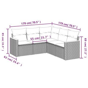 Set canapele de grădină cu perne, 5 piese, bej, poliratan - Img 6