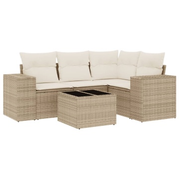Set canapele de grădină cu perne, 5 piese, bej, poliratan - Img 2