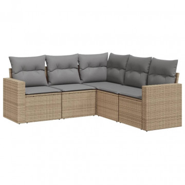 Set canapele de grădină cu perne, 5 piese, bej, poliratan - Img 2